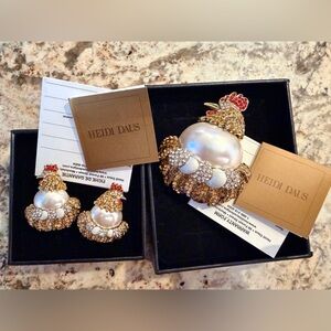 Heidi Daus “Hen Party” Crystal Enamel Brooch & Earrings Set NIB $285USD Retail